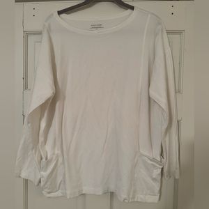 Eileen Fisher white boatneck pullover top with pockets - large